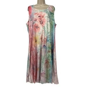 Serengeti Dress Women 1X Pastel Watercolor Floral Tank Midi Flowy Pastel Cottage
